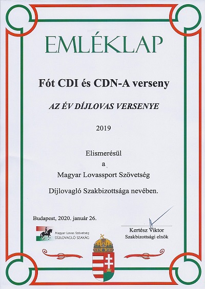 Fóti Verseny díjazása - diploma